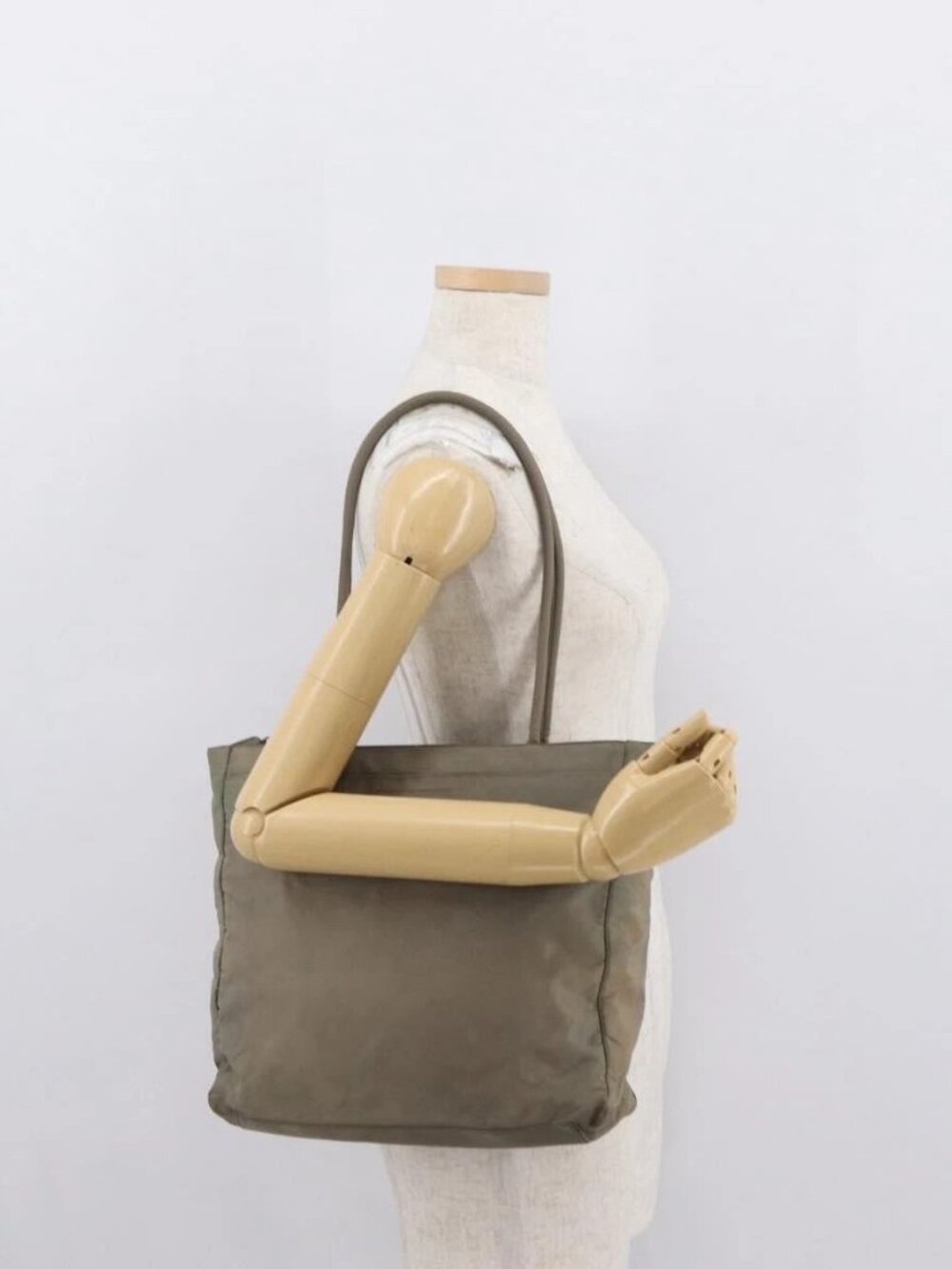 PRADA Tote Bag Nylon Beige Silver